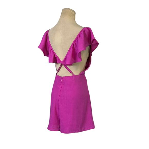 American Threads fuchsia ruffled open crossed back romper size Large - Picture 9 of 16